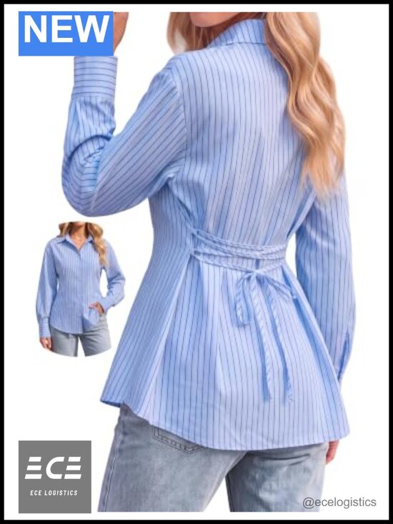 Tops - Womens Wrinkle Resistant Polyester Rayon Button Down Shirt Oversized Blouse
